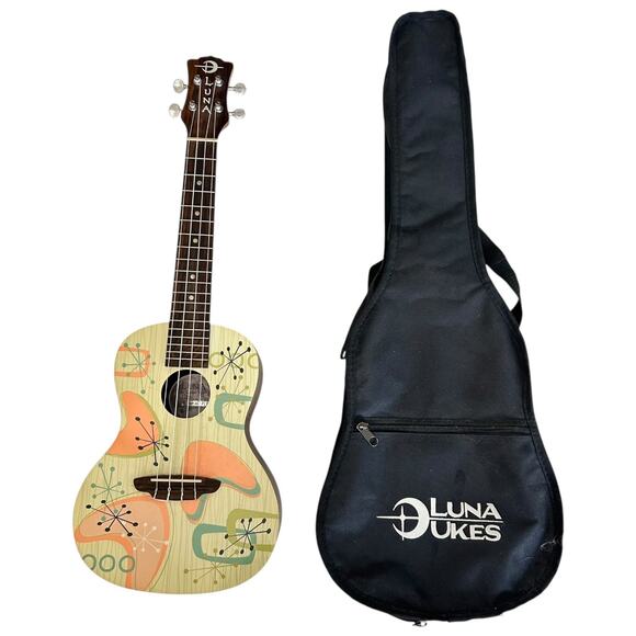 Luna Ukes UkeRadioactive Concert Ukulele w Case Mid Century Starburst Design - Picture 2 of 11